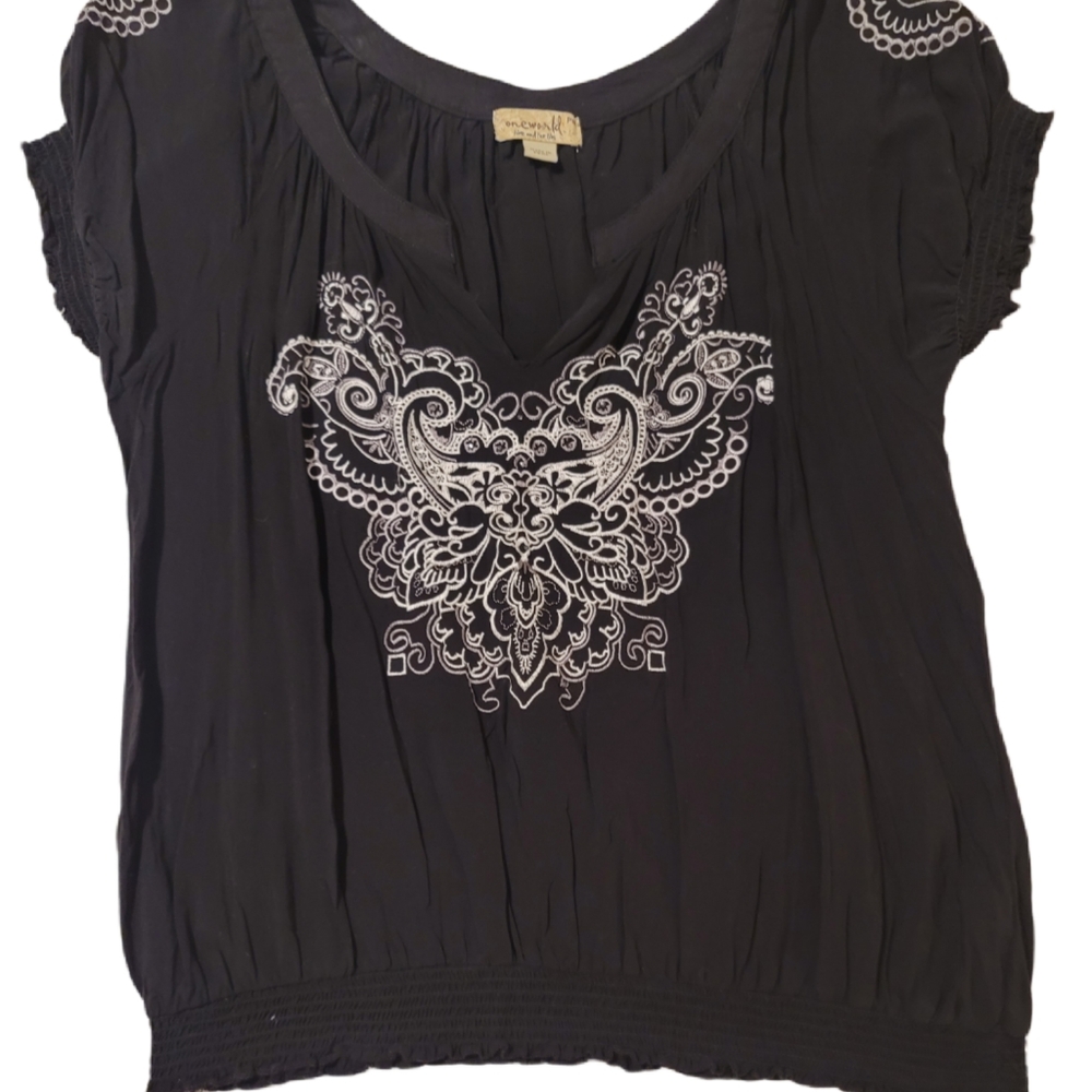 Black Blouse with Cream Embroidery